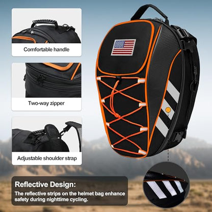 Motorcycle Helmet Backpack, 50L Expandable Motorcycle Tail Bag with Waterproof Rain Cover, Backpack & Rear Seat Bag, Fits Full Face Helmet for Motocross, Scooter, Street Bike