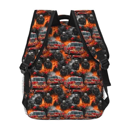 Casual Travel Backpack Fire Truck for Men Women, Lightweight Water Resistant Commuter Daypack with Laptop Compartment and Side Mesh Pockets - color: Pattern (747)