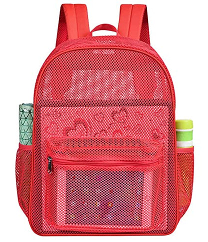 MCWTH Heavy Duty Mesh Backpack, See Through School College Student Mesh Bookbag (Red) - color: Red