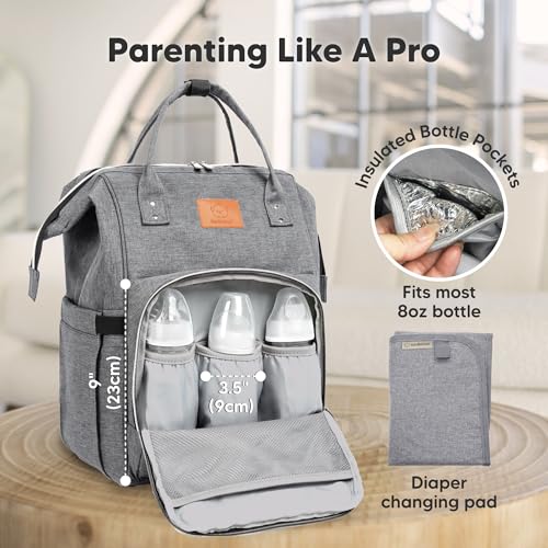 KeaBabies Baby Diaper Bag Backpack - Large Baby Bag for Boys, Girls, Waterproof Multi Function Travel Diaper Backpack with Changing Pad, Durable Travel Essentials for Moms and Dads (Classic Gray) - color: Classic Gray
