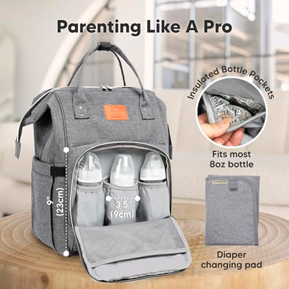 KeaBabies Baby Diaper Bag Backpack - Large Baby Bag for Boys, Girls, Waterproof Multi Function Travel Diaper Backpack with Changing Pad, Durable Travel Essentials for Moms and Dads (Classic Gray) - color: Classic Gray