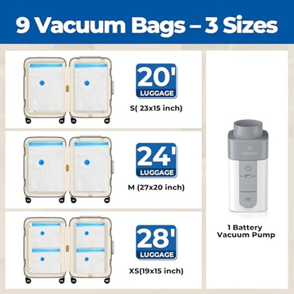 ETENWOLF Vacuum Storage Bags for Travel with Rechargeable Wireless Pump, Vacuum Seal Bags for Clothes and Travel, Space Saver Bags in Carry-On Sizes, Perfect for Luggage and Suitcases, 9 Combo - size: 9 Combo Size-E