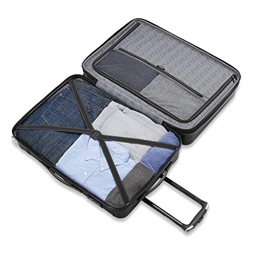 Samsonite Omni 2 24-Inch Medium Checked Hardside Luggage with 360° Spinner Wheels - Scratch Resistant Hardshell - TSA Lock - Expandable Polycarbonate Shell for Lightweight Travel - Midnight Black - color: Midnight Black, size: Checked-Medium Spinner
