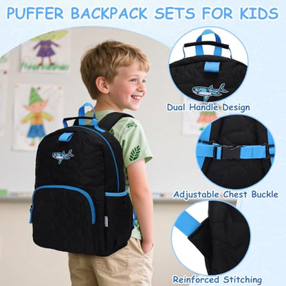Chase Chic Toddler Backpack for Boys, Puffer Cute Lightweight Preschool Backpack with Lunch Box Set for Daycare Travel Kids Age 3-6,Black Shark - color: Black Shark