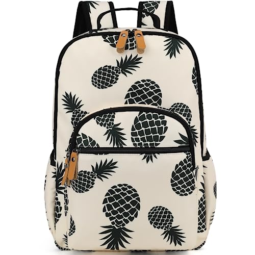 Leaper Water-resistant Pineapple Laptop Backpack Women Shouler Bag Bookbags Satchel Beige - color: Beige-pineapple, size: Large