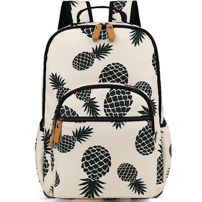 Leaper Water-resistant Pineapple Laptop Backpack Women Shouler Bag Bookbags Satchel Beige - color: Beige-pineapple, size: Large