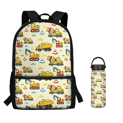 ZOUTAIRONG Backpack for School Mini Thermos with Carry Handle School Bags for Age 7-10/10-12/12-17, Construction Machinery Vehicle Print Casual Backpack with Side Pockets - color: Construction Machinery Vehicle Print