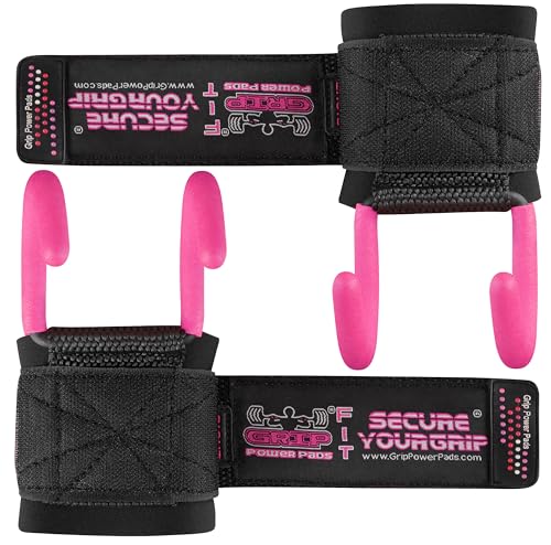 Weight Lifting Rod Hooks Heavy Duty Wrist Wraps Power Weight Lifting Training Gym Grips Straps Set of 2 - color: Pink, size: WOMEN-Wrist Size Small/Medium