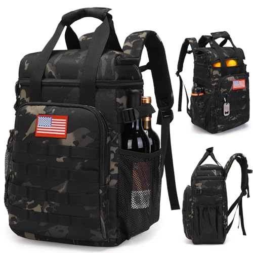Tactical Backpack Cooler,Lunch Backpack for Men Adults Work with Handle，Soft Cooler Backpack Insulated Waterproof Leak Proof - color: Black Camo