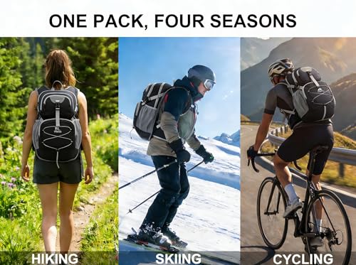 VPBAGE Hydration Backpack with 2L Bladder – Thermal Insulated Water Pack for Hiking, Skiing, Running – Lightweight Daypack for Men & Women, Soft-Lined Sunglasses Pocket & Large Waist Pockets - color: Light Gray
