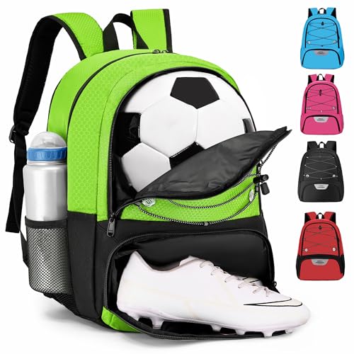 Hsmihair Youth Soccer Bag-Soccer Backpack&Backpack for Football Basketball,with Ball Compartment Separate Cleat Package - color: Green