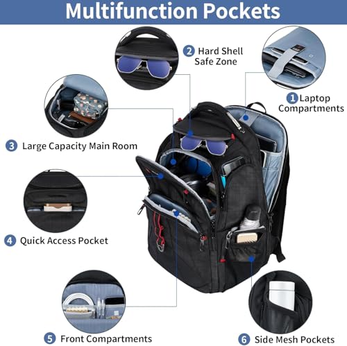 VANKEAN Travel Laptop Backpack 17.3 Inch TSA Friendly, Water-Repellent Anti Theft XL Computer Backpack with RFID Pockets College Backpacks with USB Port for Men Women Business Work Bag, Black - style: Travel Backpacks