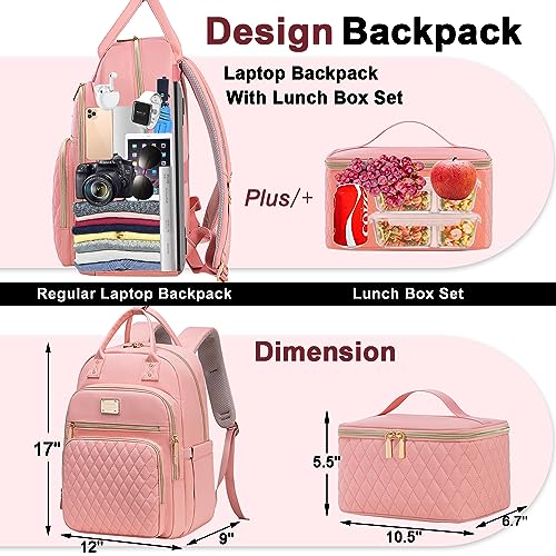 Weitars Lunch Backpack for Women,15.6 Inch Laptop Backpacks Travel Backpack for Women,Work Back pack,Teacher Nurse Back pack Insulated Lunchbox Backpacks - color: Pink