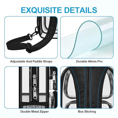 Busiuw Clear Backpack for Stadium Events 3 in 1 Clear Sling Crossbody Bag with Adjustable Reinforced Straps for Sports Fan, Concert Festivals and Games (Black)