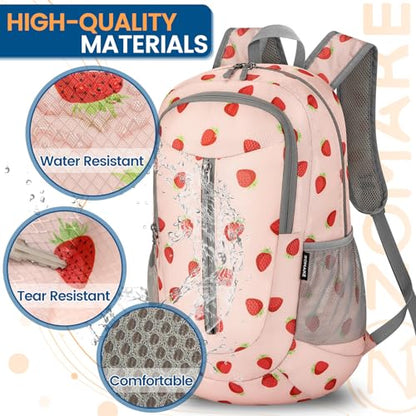 ZOMAKE Ultra Lightweight Packable Backpack 25L, Foldable Hiking Backpacks Water Resistant Small Folding Daypack for Travel(Strawberry Print) - color: Strawberry Print