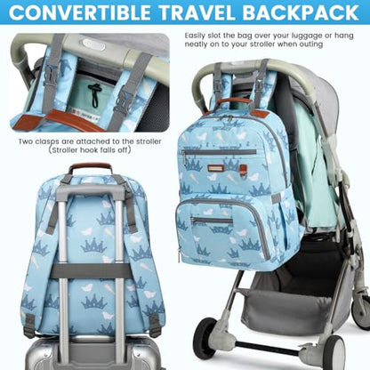 Diaper Bag Backpack, Large Baby Nappy Bags with Portable Changing Pad for Boys and GirlsMultifunction Travel Baby Bag for Moms Dads, Shower Gifts Waterproof and Stylish - color: Little Royal Blue