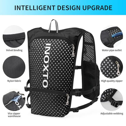 INOXTO Running Hydration Vest Backpack,Lightweight Insulated Pack with 1.5L Water Bladder Bag Daypack for Trail Hiking Running Cycling Race Marathon for Women Men - color: Black