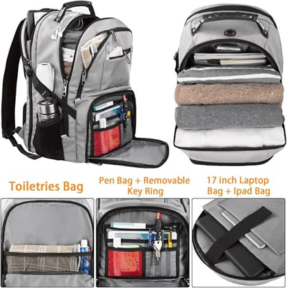 LTINVECK Extra Large 50L Travel Laptop Backpack, Computer bag Backbag, TSA Friendly Durable Big RFID Heavy Duty Business Tech Backpack Fits 17 Inch Laptops for Men Women, Grey - color: Full Grey
