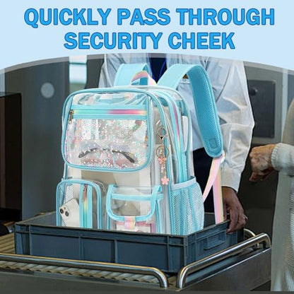Clear Backpack for Girls Women, School Bookbag Heavy Duty See Through Backpacks (Sky Blue) - color: Blue