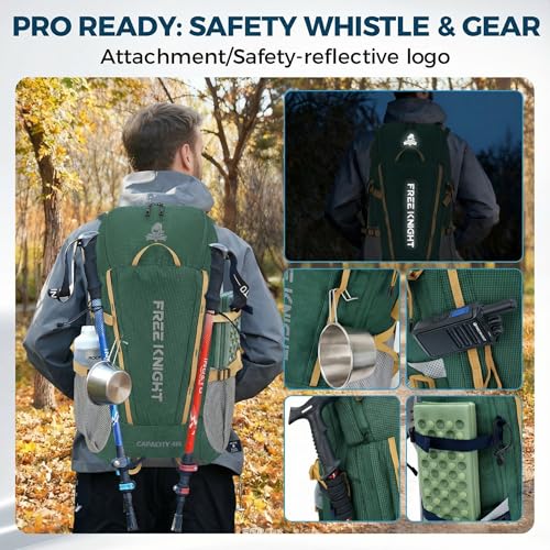 Bseash 45L Waterproof Hiking Camping Backpack with Rain Cover, Outdoor Sport Travel Bag Daypack for Climbing Skiing Cycling (Green) - color: Green