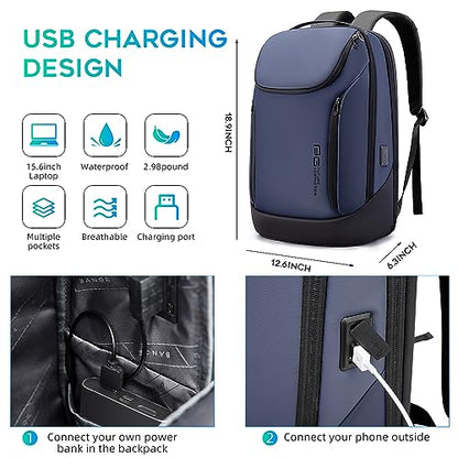 BANGE Business Smart Backpack Waterproof fit 15.6 Inch Laptop Backpack with USB Charging Port,Travel Durable Backpack - color: Blue