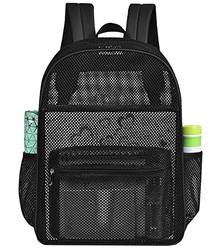 MCWTH Heavy Duty Mesh Backpack, See Through College Student Mesh Bookbag (Black) - color: Black