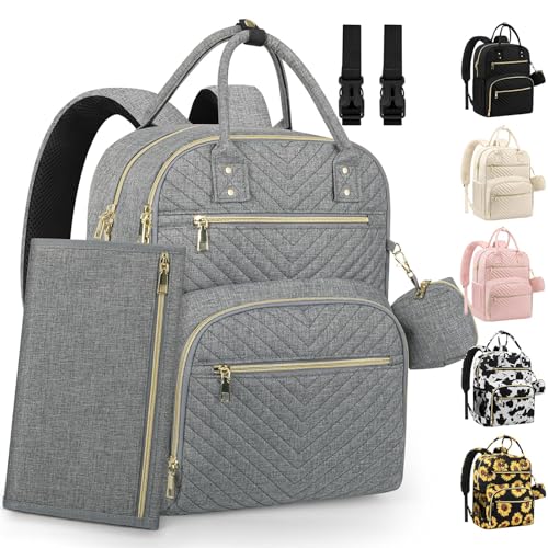 Pritent Diaper Bag Backpack,Baby Essentials Diapers Bag with Pacifier Case,Multipurpose Stylish Large Capacity Travel Backpack for Baby Girl/Boy(L-Grey) - color: Gray, size: Large (With Extra Layer & Changing Pad)