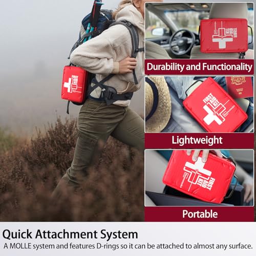 Small First aid Kits,Travel First Aid Kit with Labelled Compartments Molle System Compact Medical Kit for Car, Hiking, Backpacking, Camping, and Cycling - size: Small