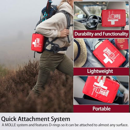 Small First aid Kits,Travel First Aid Kit with Labelled Compartments Molle System Compact Medical Kit for Car, Hiking, Backpacking, Camping, and Cycling - size: Small