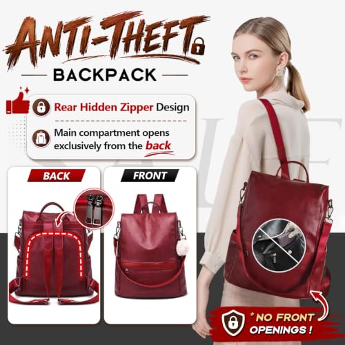 CHERUTY Women Backpack Purse PU Leather Anti-theft Casual Shoulder Bag Fashion Ladies Satchel Bags - color: 1-12 Burgundy, size: Medium