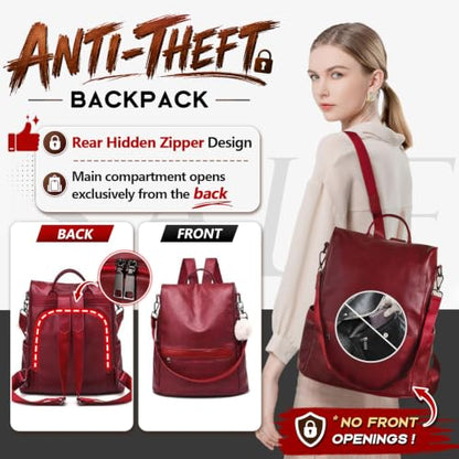 CHERUTY Women Backpack Purse PU Leather Anti-theft Casual Shoulder Bag Fashion Ladies Satchel Bags - color: 1-12 Burgundy, size: Medium