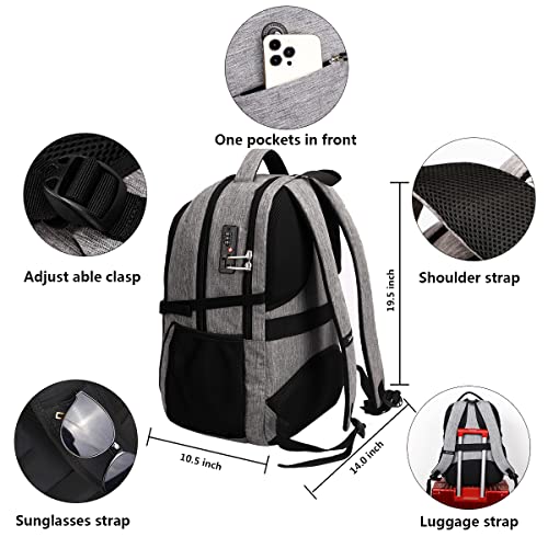 SHRRADOO Anti Theft Laptop Backpack Travel Backpacks with Combination Lock for Women Men College Backpack Computer Bag Fits 17 Inch Laptop,Grey - color: Grey