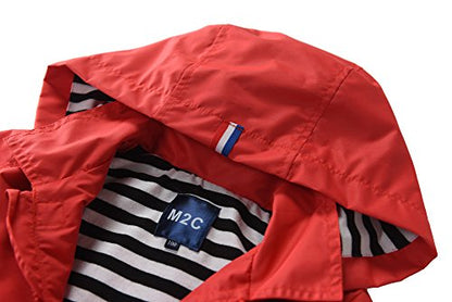 M2C Boys Girls Hooded Cotton Lined Rain Jacket Light Windbreaker - color: Red, size: 6-7 Years