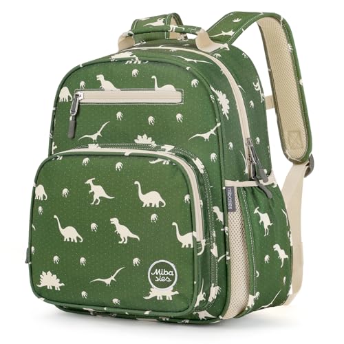 mibasies Kids Backpack for Boys 5-8: Water-Resistant School Bookbag for Kindergarten and Elementary - Dinosaur Green - color: Dinosaur Green, style: Kids-15"h