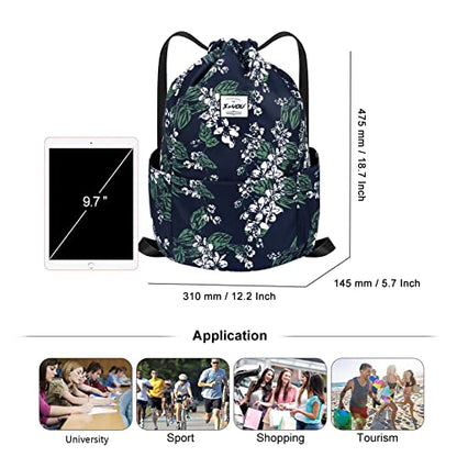 XEYOU Drawstring Sports Backpack Lightweight Gym Yoga Sackpack Shoulder Rucksack Casual Outdoor Daypack for Women and Men | Lightweight - color: Small White Flowers