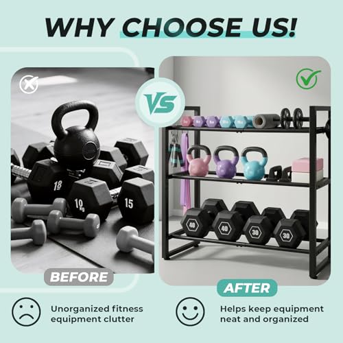 3 Tier Adjustable Dumbbell Rack, 31.5 Inch Length Dumbbell Weight Rack Stand for Home Gym Storage Organizer Dumbbells Kettlebell Up to 390 LB Capacity (Dumbbells Rack Stand Only) ﻿