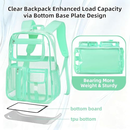 Cusangel Heavy Duty Clear Backpack,16.5 x12 x5inch TPU Large Capacity See Through Backpack for Sport Events,Travel (Green) - color: Green