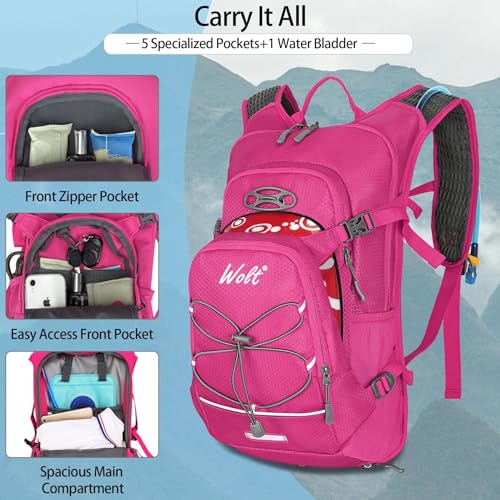 WOLT Hydration Backpack 18L Hiking Water Backpack with 2L Water Bladder for Men Women, Hydration Pack for Running Cycling Biking and Climbing - color: Pink