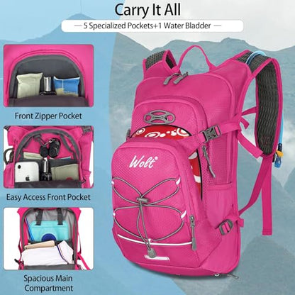 WOLT Hydration Backpack 18L Hiking Water Backpack with 2L Water Bladder for Men Women, Hydration Pack for Running Cycling Biking and Climbing - color: Pink