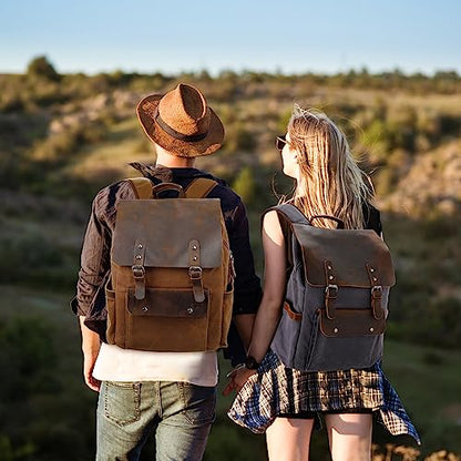 Modoker Waxed Canvas Leather Laptop Backpack for Travel, Men & Women,Purple - color: Purple