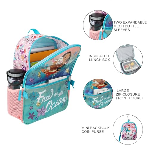 BIOWORLD Girls Moana Tropica Kids 5-Piece School Backpack (Little Kid/Big Kid) Blue One Size