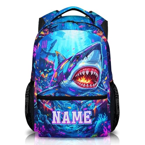 School Backpack Personalized Shark Backpacks for Kids Boys, Cool Large Capacity Custom Bookbag for Kindergarten Primary Elementary - color: Dark Blue