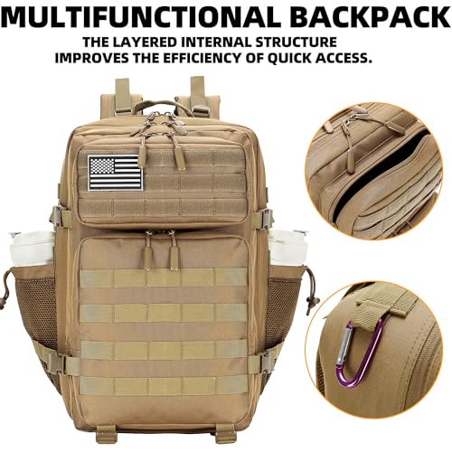 Lovelinks21 45L Tactical Assault Backpack 3 day assault pack with Molle Waterproof backpack Rucksack for Tactical Backpacks (khaki) - color: Khaki
