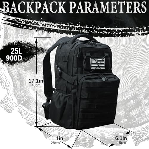 Military Tactical Backpack for Men Army 1 Day Assault Pack Molle Bag Bug Out Bag 25L Black - color: Black, size: 25L