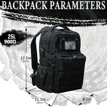 Military Tactical Backpack for Men Army 1 Day Assault Pack Molle Bag Bug Out Bag 25L Black - color: Black, size: 25L