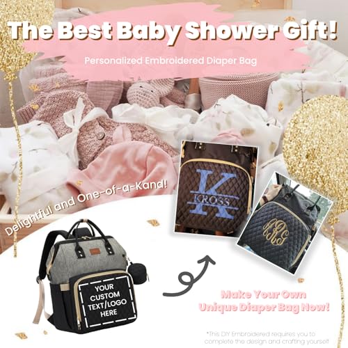 ROSEGIN Diaper Bag Backpack with Changing Pad, Pacifier Case, Baby Bag for Boy Girl Toddler - Large, Stylish, Waterproof Travel Quilted Diaper Bag for Mom - Baby Shower - Black Grey - color: Black/Gray