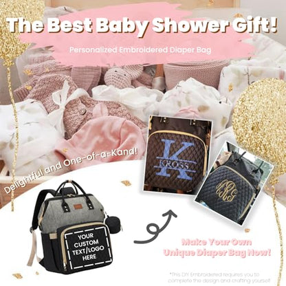 ROSEGIN Diaper Bag Backpack with Changing Pad, Pacifier Case, Baby Bag for Boy Girl Toddler - Large, Stylish, Waterproof Travel Quilted Diaper Bag for Mom - Baby Shower - Black Grey - color: Black/Gray