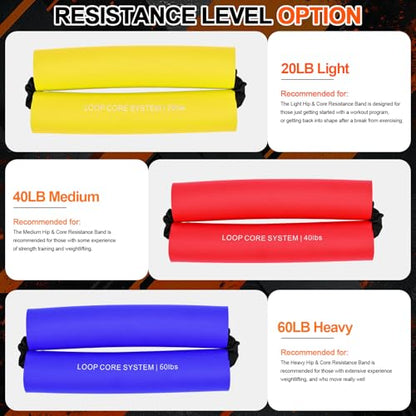 Soulchen 3 Pcs Hip Core System Resistance Bands 20/40/60 Lbs Loop Booty Glute Bands for Working Out to Stretch Strengthen Legs Hips Exercise Equipment for Women Men Adults