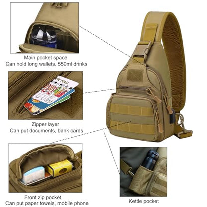 ZHIERNA Tactical Crossbody Bag for Men with Water Bottle Holder, MOLLE EDC Shoulder Sling Chest Bags with USB Charging Port for Travel Walk(Black) - color: Black