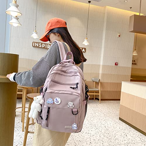 GAXOS Cute Aesthetic Backpack for School Girls Middle Student Bookbag - color: Pink2